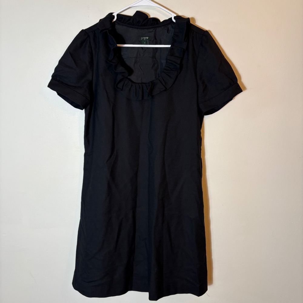 J. Crew Black‎ Wool Blend Dress Ruffle Collar Short Sleeve Career Cocktail